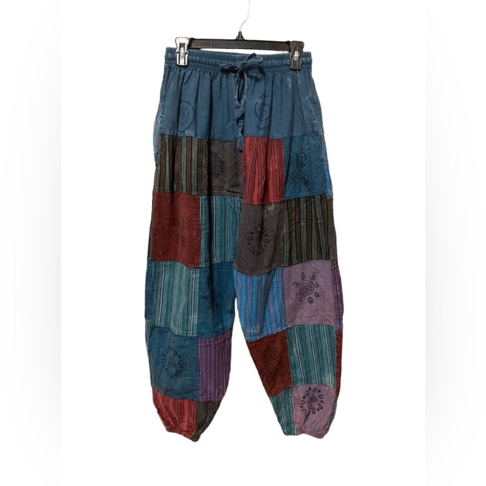 Blue and Red Jogger Sweatpants with Elastic Cuffs